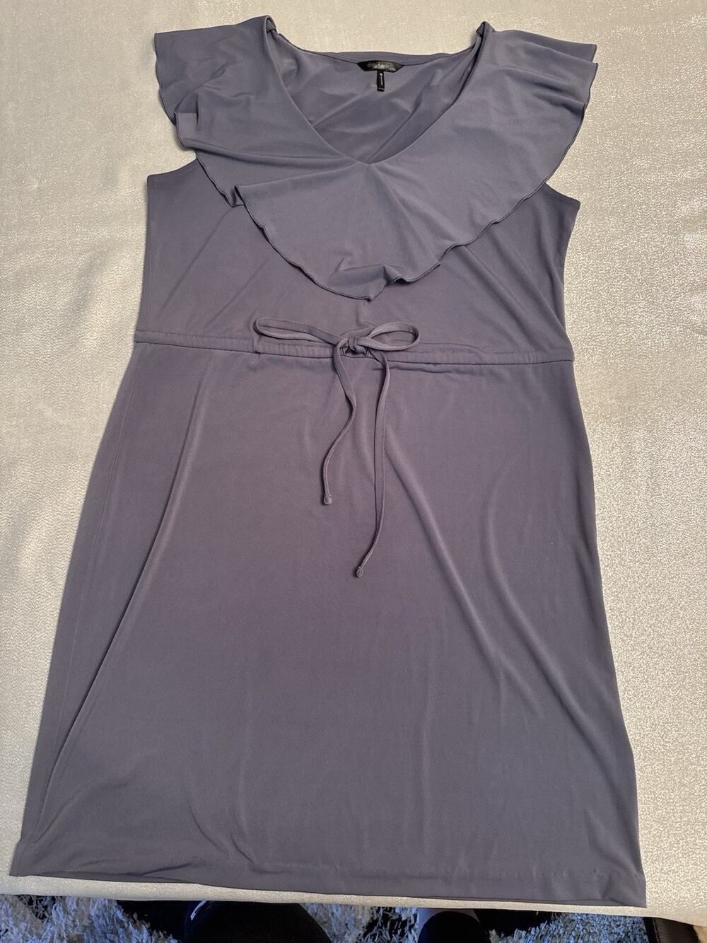 Daisy Fuentes Dress Blue Gray Purple Women's Small Tie Waist Ruffle Spring Summe